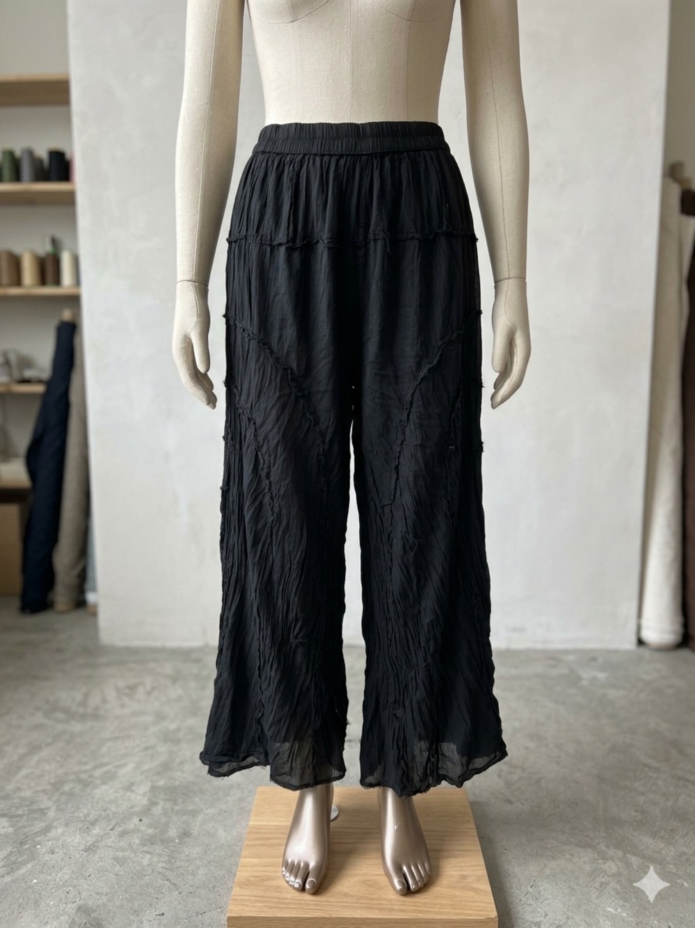 Cute Options Black Boho Crinkle Wide-Leg Pants Women’s Large